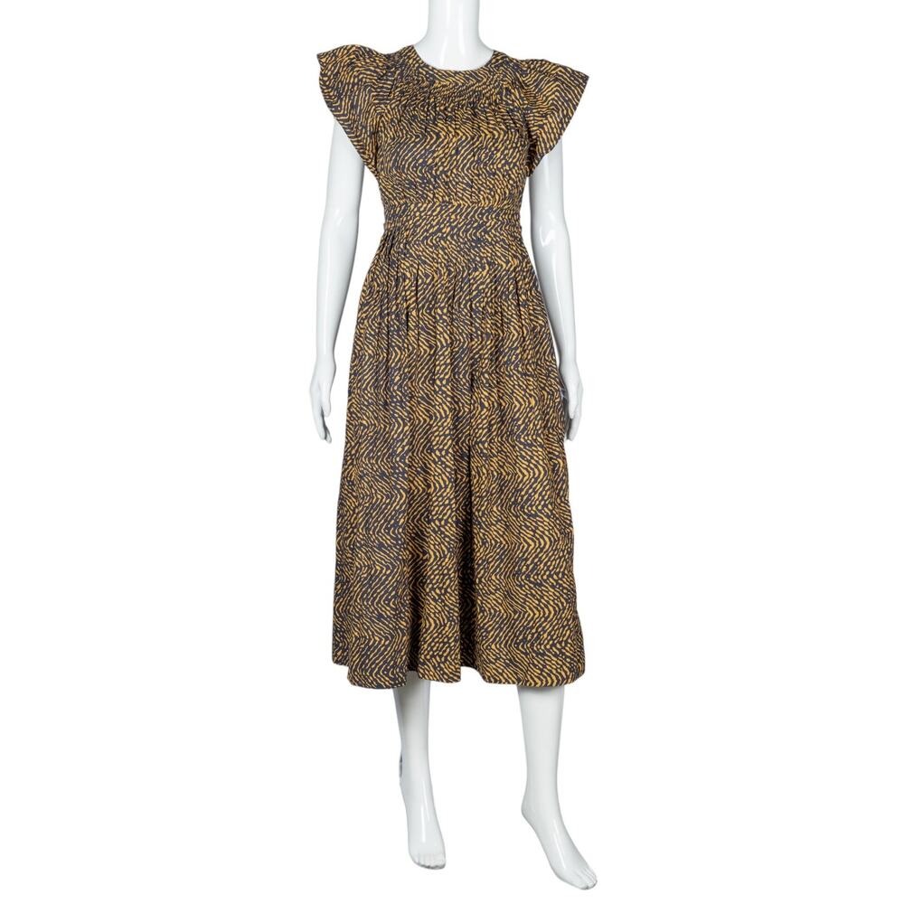 ULLA JOHNSON Brown Cotton Sleeve Less Printed Midi Dress Size XS